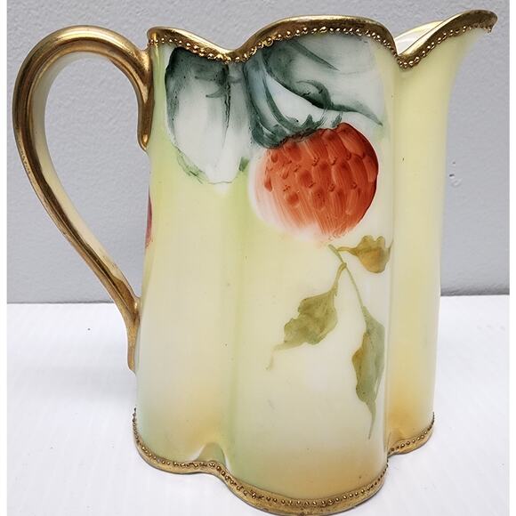 Antique Nippon Hand Painted Pitcher Gold Trim Leaf Mark Japan 4" Floral Berry - Picture 4 of 13